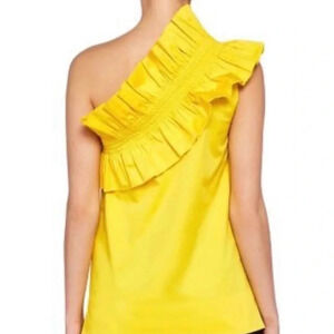 TED BAKER One Shoulder Ruffle Top Bright Yellow Blouse Top SZ 2